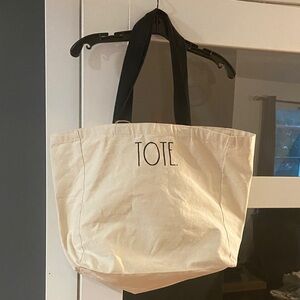 Rae Dunn Cream Tote Bag with Black Handles